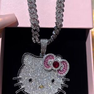 Silver and Pink Hello Kitty Pendant Necklace 16 inch